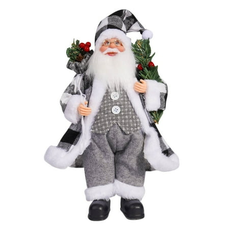 PEIBang 12" Christmas Santa Figurines Standing Santa Claus Figure with Gifts Bag in Arms,Doll Gifts for Holdiday Winter Home Table Xmas Party