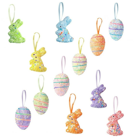 PEIBang 12 PCS Easter Bunny Egg Hanging Ornament,Artificial Easter Rabbit Eggs Hanging Pendant for Spring Holiday Home Party Decor