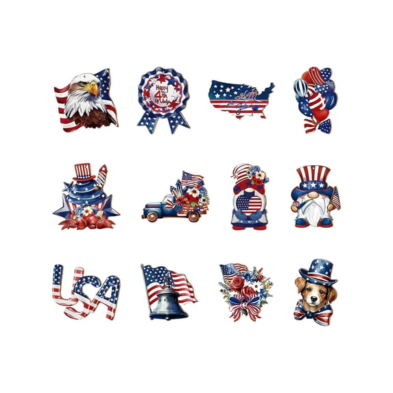 PEIBang 12 Pcs 4th of July Wooden Ornaments,Patriotic Tree Decoration,Red White Blue Hanging Sign for Independence Day 250th Anniversary Home Party Decor
