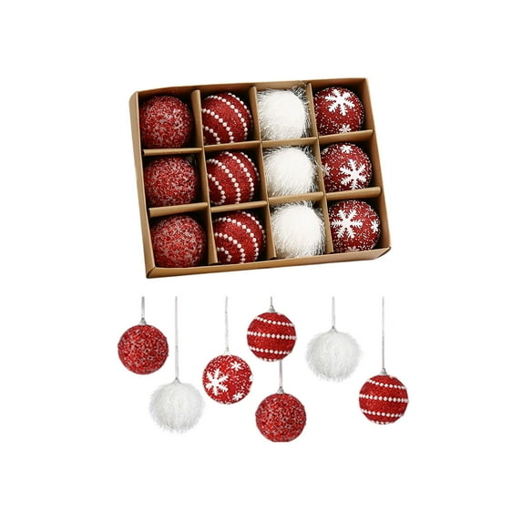PEIBang 12 Pcs Red Christmas Tree Ornaments Christmas Ball Decorations,2.8 Inches Stripe Snowflake Tree Decoration for Home,Party