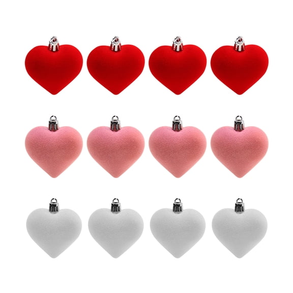 PEIBang 12 Pcs Velvet Valentine's Day Heart Shaped Ornaments,Flocked Hanging Baubles for Valentine's Day,Wedding,Party Decorations