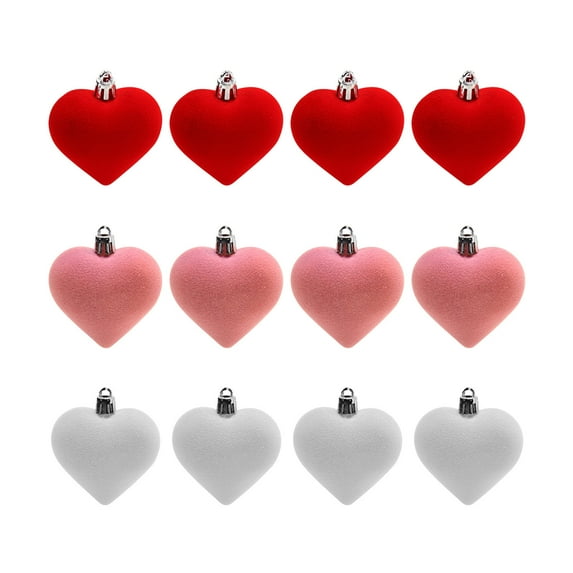 PEIBang 12 Pcs Velvet Valentine's Day Heart Shaped Ornaments,Flocked Hanging Baubles for Valentine's Day,Wedding,Party Decorations