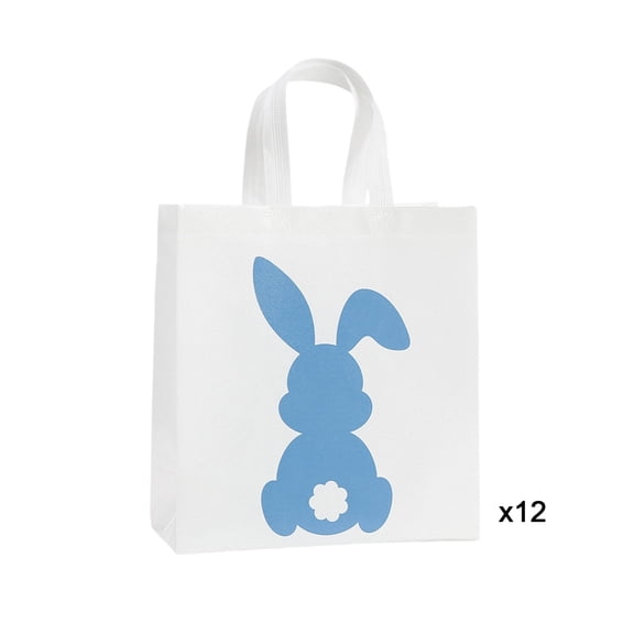 PEIBang 12 Pieces Easter Gift Bags Bulk,Reusable Cute Easter Tote Bags with Handles Non Woven Holiday Bunny Goodie Bag for Egg Hunt Game Party Favors