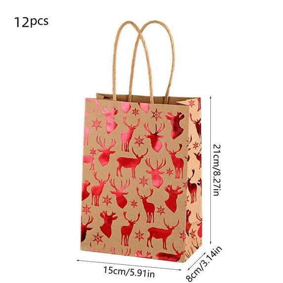PEIBang 12PCS Christmas Gift Bags Bulk,Assorted Snowflake,Reindeer,Xmas Tree Holiday Gift Paper Bag for Party Favor Gift Packaging