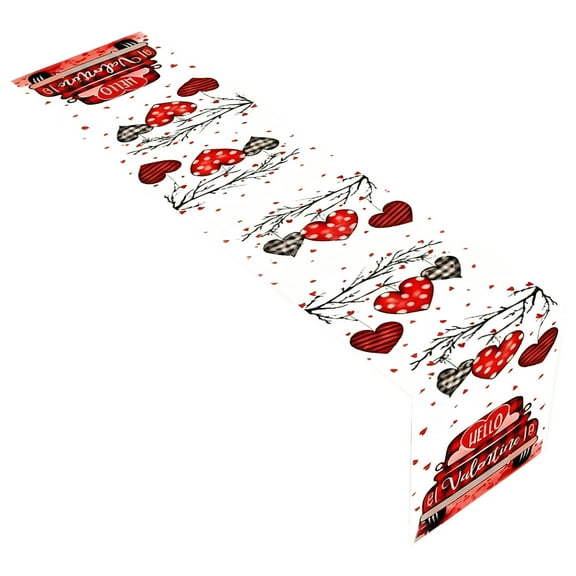PEIBang 12x71 Inch Valentines Day Table Runner,Love Hearts Dining Table Runners for Valentine's Day Wedding Anniversary Holiday Kitchen Decoration