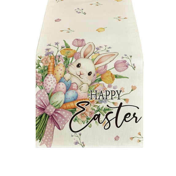PEIBang 13"x47" Easter Table Runner Spring Easter Decoration,Easter Eggs Bunny Table Runner for Farmhouse Home Dining Room Kitchen Table Decor