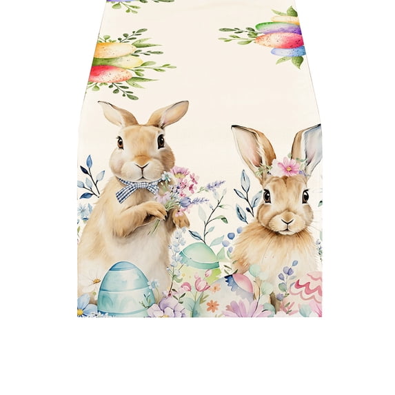 PEIBang 13x71 Inch Easter Table Runner with Bunny and Floral Print for Spring Party Decor Indoor Outdoor 33x180cm
