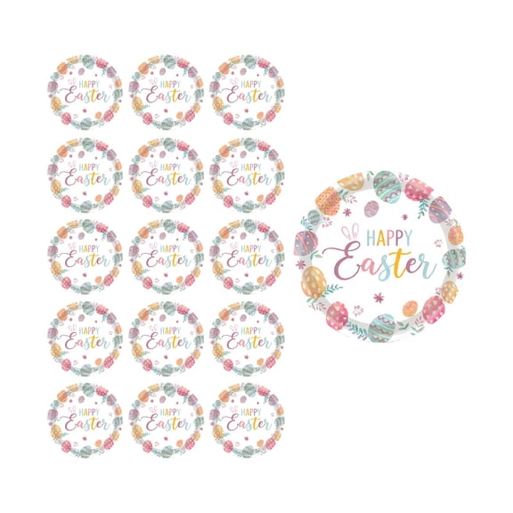 PEIBang 16 Pack Easter Eggs Paper Plates,9" Happy Easter Disposable Dinner Plates Tableware Set for Spring Easter Party Decorations