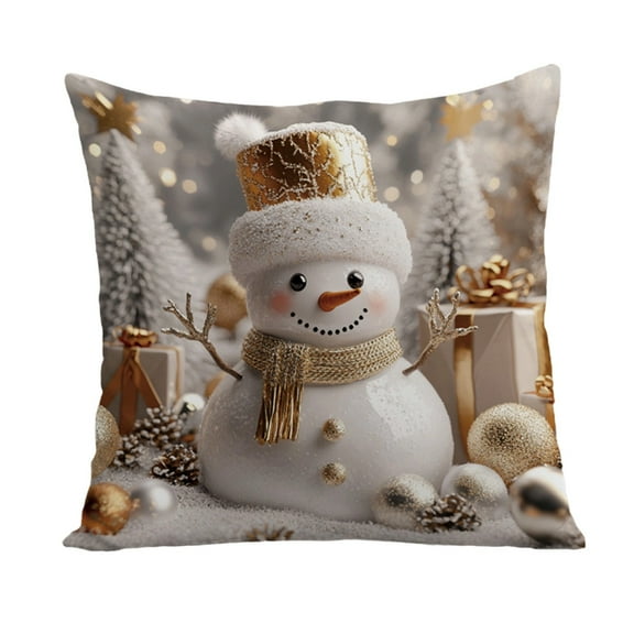 PEIBang 18"x18" White Gold Christmas Decorations Throw Pillow Covers,Winter Xmas Snowman Reindeer Santa Cushion Cases for Home Holiday Decor