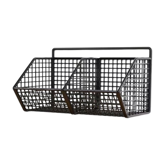 PEIBang 2 Compartment Wall Mounted Storage Basket,Metal Wire Storage Basket,Hanging Kitchen Storage Organizer for Garlic Ginger Onion