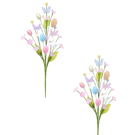 PEIBang 2 Pcs Artificial Easter Spray Vine with Easter Eggs and Butterflies,Decorative Spring Floral Stems Egg Twig Branches for Home Party Decor