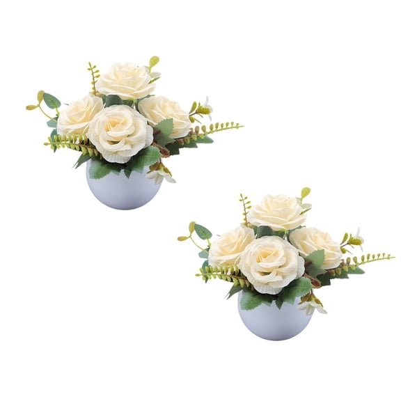 PEIBang 2 Pcs Artificial Roses Flowers in Vase,Fake Flowers with Vase,Faux Flower Arrangement for Home Office Decoration,Dining Table Centerpiece