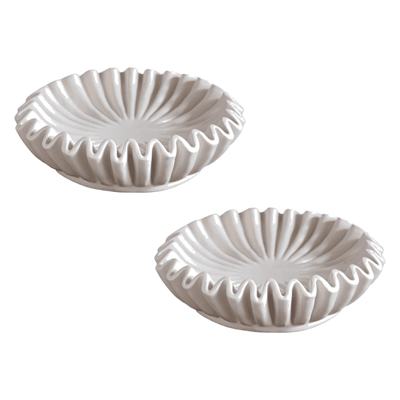 PEIBang 2 Pcs Decorative Ruffled Edge Bowls,Resin Snack Holder Candy Dish,Key Storage Tray Home Decor for Entryway Living Room Table Accent
