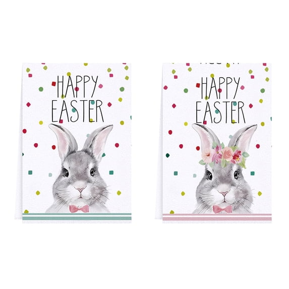 PEIBang 2 Pcs Happy Easter Kitchen Towels Easter Decorations,Rabbit Dish Towel Bathroom Decorative Hand Cloths for Indoor Home Decorations