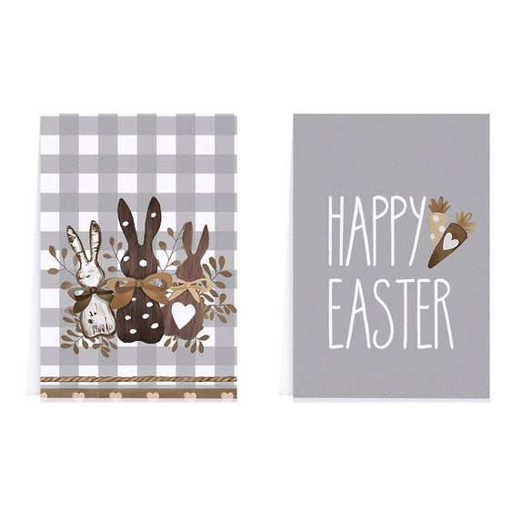 PEIBang 2 Pcs Happy Easter Kitchen Towels Easter Decorations,Rabbit Dish Towel Bathroom Decorative Hand Cloths for Indoor Home Decorations