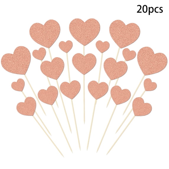 PEIBang 20 PCS Valentine's Day Cupcake Toppers,Glitter Heart Shaped Cupcake Picks for Valentine's Day Theme Birthday Party Cake Decorations