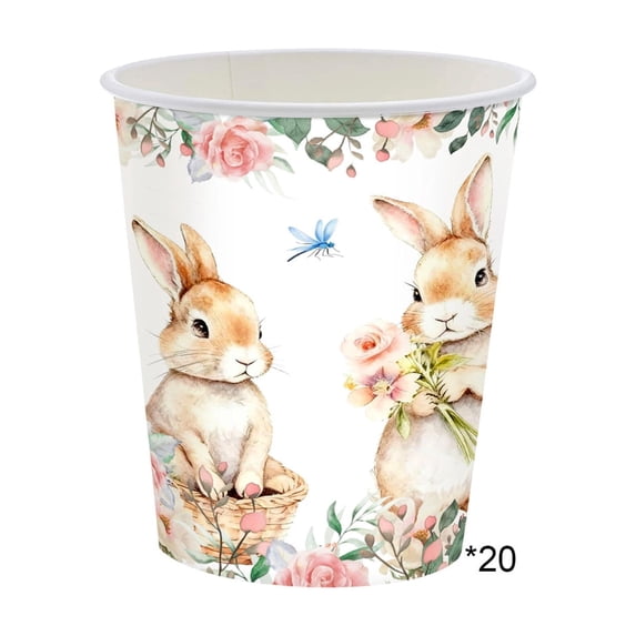 PEIBang 20 Pack Easter Disposable Paper Cups,White Tableware for Party Picnic Holiday Dining