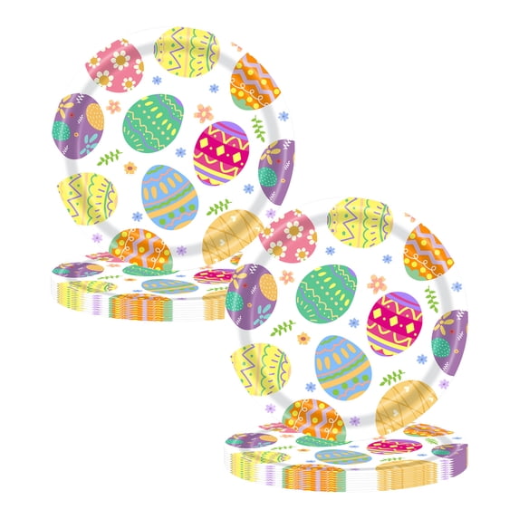 PEIBang 20 Pcs Easter Paper Plates,7 Inch Eggs Disposable Dessert Plates Easter Dinnerware Set for Spring Holiday Party Supplies