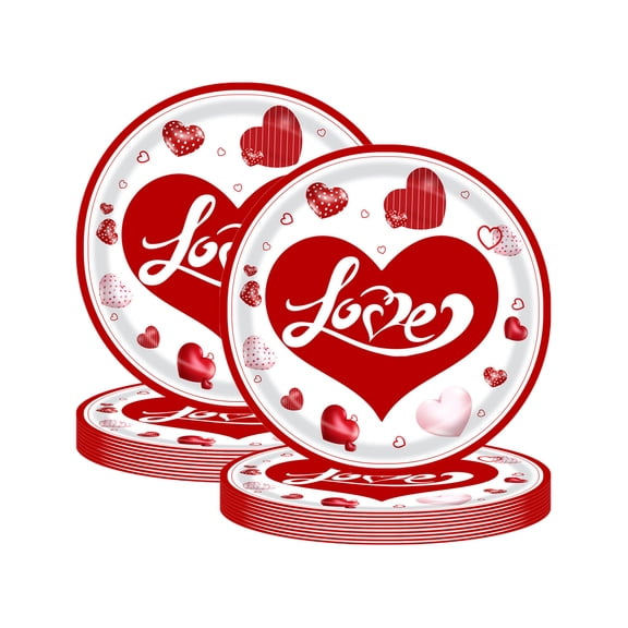 PEIBang 20 Pcs Valentine's Day Heart Paper Plates,7 Inch Disposable Dinnerware Dessert Dinner Plate for Engagements Weddings Anniversary Birthday Party Decorations