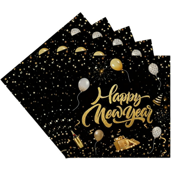 PEIBang 20Pcs Happy New Year Paper Napkins,Disposable Party Napkins for Xmas Winter Holiday Celebrations,Party Supplies