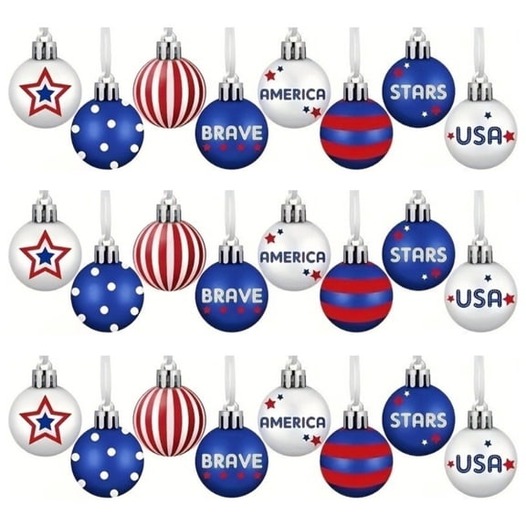 PEIBang 24 Pcs Memorial Day Ornaments for Tree,4th of July Patriotic Decorations,Red White Blue Hanging Balls for 250th Anniversary USA Independence Day Home Party Decor