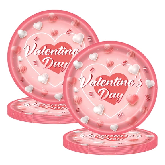 PEIBang 24Pcs Valentine's Day Party Supplies,9 Inch Heart Paper Plates Disposable Dessert Dinner Plate Set for Valentines Wedding Anniversary Birthday Party Decorations