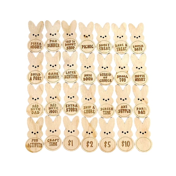 PEIBang 28 Pack Wooden Easter Egg Tokens,Easter Basket Stuffers Easter Reward Tokens for Easter Egg Hunt Filler Party Favors