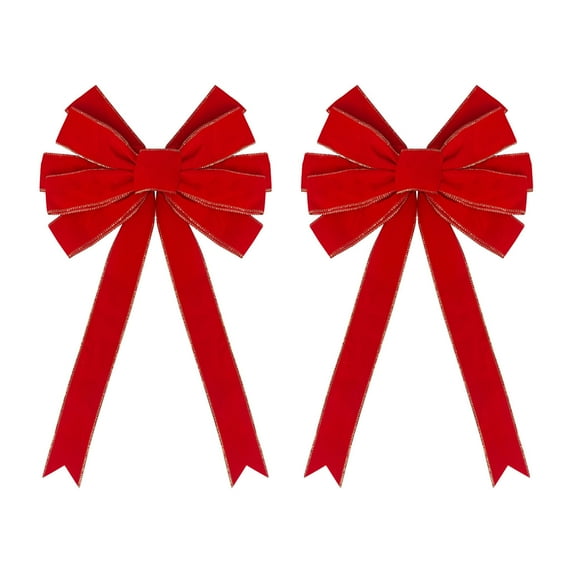 PEIBang 2Pcs Christmas Red Bows Christmas Tree Topper Bow,Velvet Wreath Bow with Glitter Gold Edge for Indoor Outdoor Home Decorations