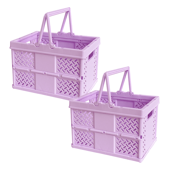 PEIBang 2Pcs Collapsible Storage Crate for Organizing,Plastic Shopping Basket Foldable Crate with Handles for Car Home Picnic