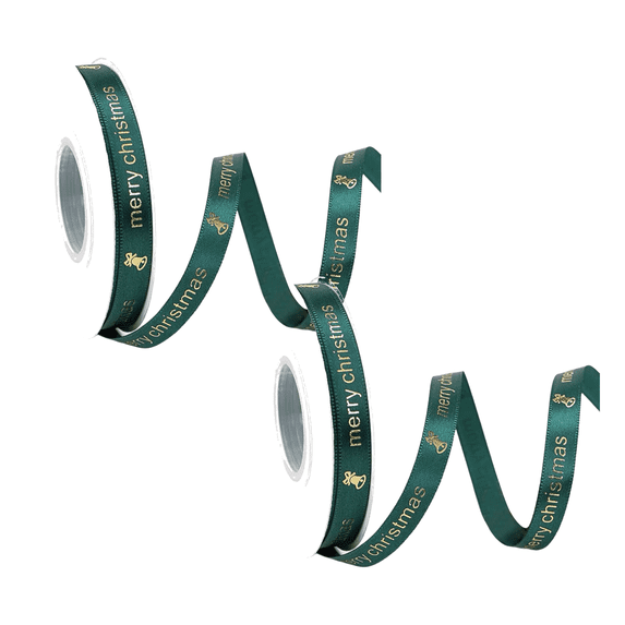 PEIBang 2Pcs Merry Christmas Ribbon,Green Christmas Ribbon for Gift Wrapping,Ribbon for Christmas Tree Bows,Flower Bouquet,Crafts