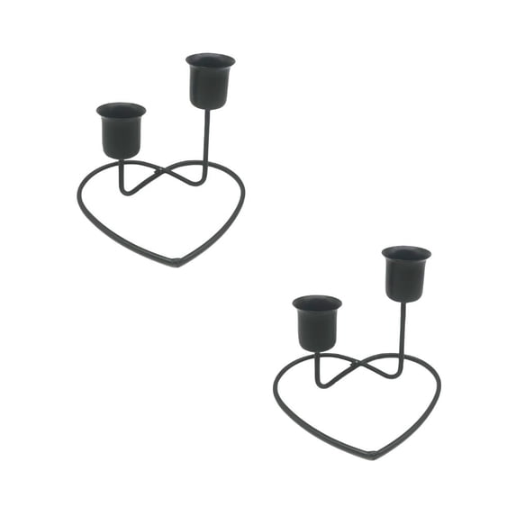 PEIBang 2Pcs Valentines's Day Black Candle Holders,Heart Candlestick Holders Metal Vintage Candle Stand for Wedding Birthday Dinner Party Table Decorations