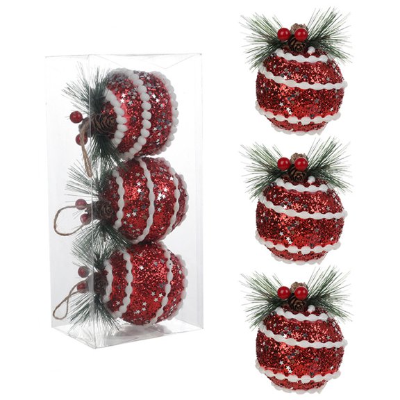 PEIBang 3 Pcs Rustic Christmas Ornaments,Farmhouse Christmas Tree Ornaments Set,Shatterproof Balls Vintage Decorations for Xmas Tree Holiday Party