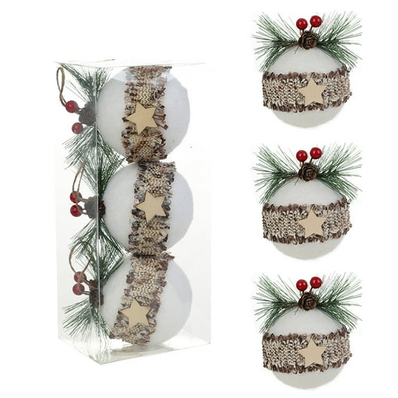 PEIBang 3 Pcs Rustic Christmas Ornaments,Farmhouse Christmas Tree Ornaments Set,Shatterproof Balls Vintage Decorations for Xmas Tree Holiday Party