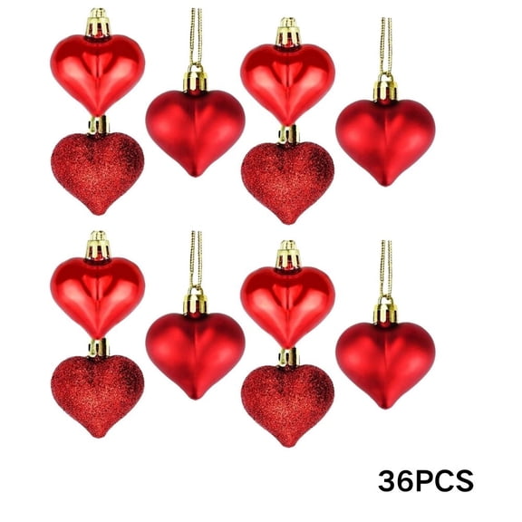 PEIBang 36Pcs Mini Valentine's Day Heart Ornaments,Valentines Heart Charms with String Hanging Pendants for Indoor Outdoor Home Party Decor