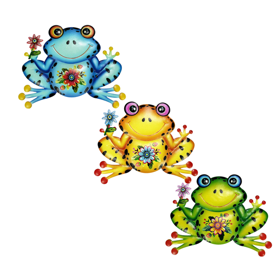 PEIBang 3Pcs Metal Frogs Outdoor Wall Art Decor,Colorful Garden Frogs Sculpture Hanging Decor,Animal Wall Decorations for Fence Patio Balcony Living Room