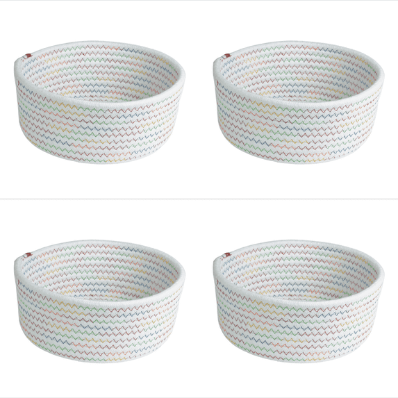 PEIBang 4PCS Small Cute Storage Baskets for Organizing,Round Cotton Rope Woven Basket Decorative Closet Storage Bin for Household Use