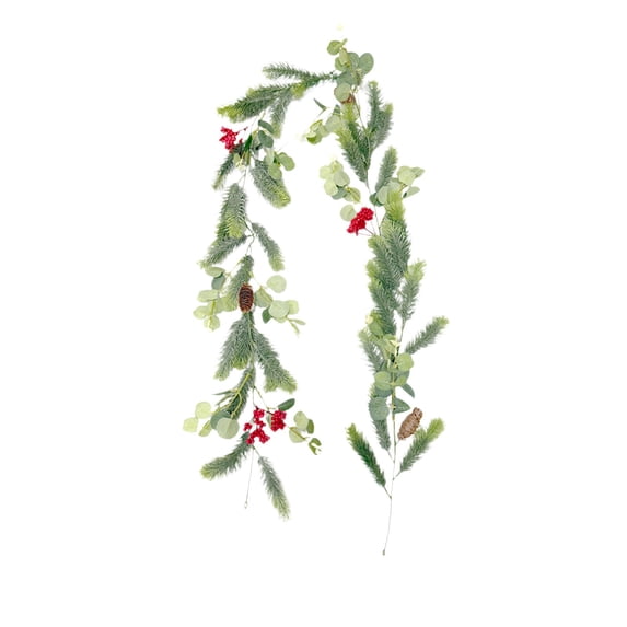 PEIBang 5.9Ft Christmas Pine Garland,Artificial Greenery Garland with Berries and Pinecones,Hanging Garland for Mantle Holiday Fireplace Winter Decor