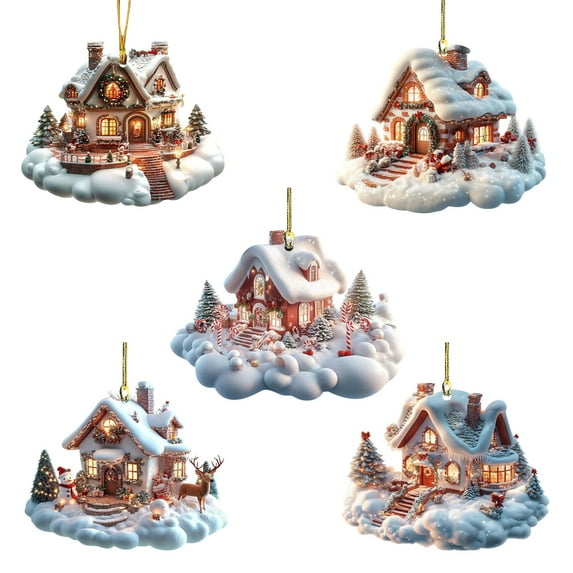 PEIBang 5 Pack Christmas Ornaments,Christmas Village Houses Decor,Christmas Hanging Pendant for Home Decor
