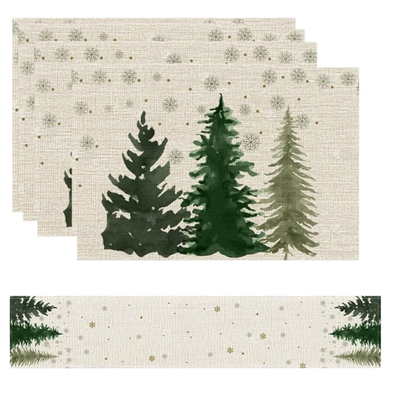 PEIBang 5Pcs Christmas Table Runner and Placemats Set,Christmas Rustic Table Runner Xmas Placemats for Holiday Kitchen Dining Room Party Decor