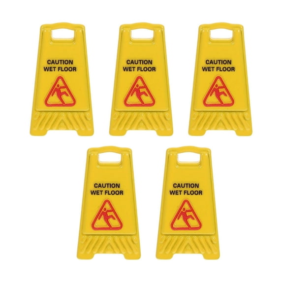 PEIBang 5Pcs Miniature Warning Sign,Caution Wet Floor Signs,Mini Caution Slippery Floor Warning Tiny Sign for Home Decoration Enhance Safety Awareness