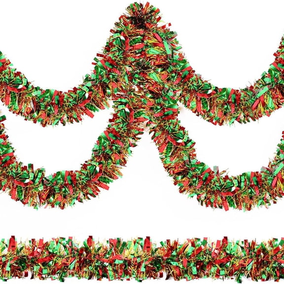PEIBang 6.6Ft Christmas Green Red Gold Tinsel Garland,Christmas Metallic Twist Garland for Xmas Tree Party Holiday Indoor Outdoor Decor