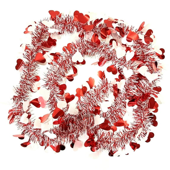 PEIBang 6.6Ft Valentine Tinsel Garland Decoration,Shiny Heart Tinsel Metallic Tinsel Twist Garland for Home Party Wedding Decorations