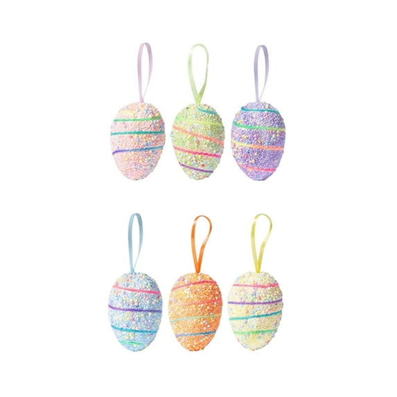 PEIBang 6 PCS Easter Egg Hanging Ornament,Artificial Easter Eggs Mini Egg Hanging Pendant for Spring Holiday Home Party Decor