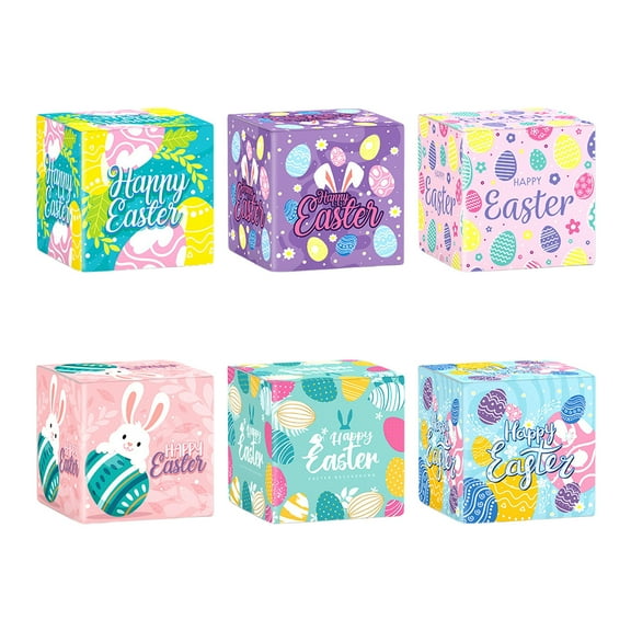 PEIBang 6 Pack Spring Easter Treat Boxes,Colorful Easter Egg Candy Goodie Gift Boxes for Easter Birthday Party Decorations
