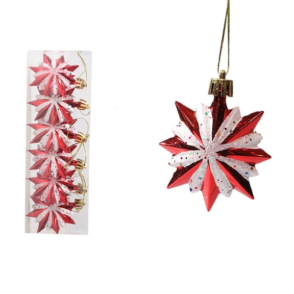 PEIBang 6 Pcs Christmas Ornaments Set,Glitter Star Ornaments for Christmas Tree,Red and White Hanging Star Ornaments for Xmas Tree Holiday Party Decor