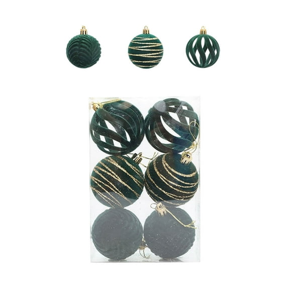 PEIBang 6 Pcs Christmas Tree Balls,2.4inch Flocked Decorative Hanging Ornaments for Holiday Wedding Party Decorations