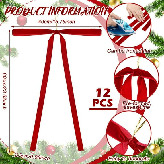 PEIBang 6Pcs Christmas Tree Bows Christmas Tree Ornaments,Red Velvet Bows Christmas Wreath Bows for Indoor Outdoor Christmas Decorations