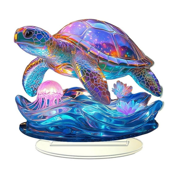 PEIBang Acrylic Turtle Decoration,2D Flat Tabletop Decoration,Colorful Summer Pendant for Home Office Decoration