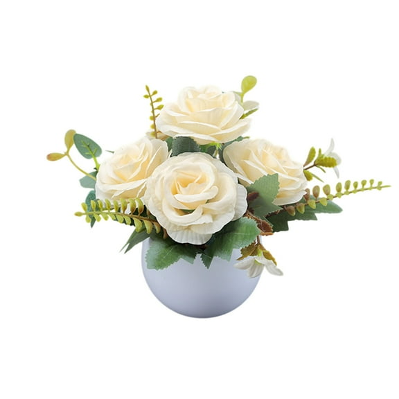 PEIBang Artificial Flowers,Fake Flowers in Vase,Silk Flowers with Vase,Faux Flowers Arrangement for Homes Dining Table Centerpiece Decor