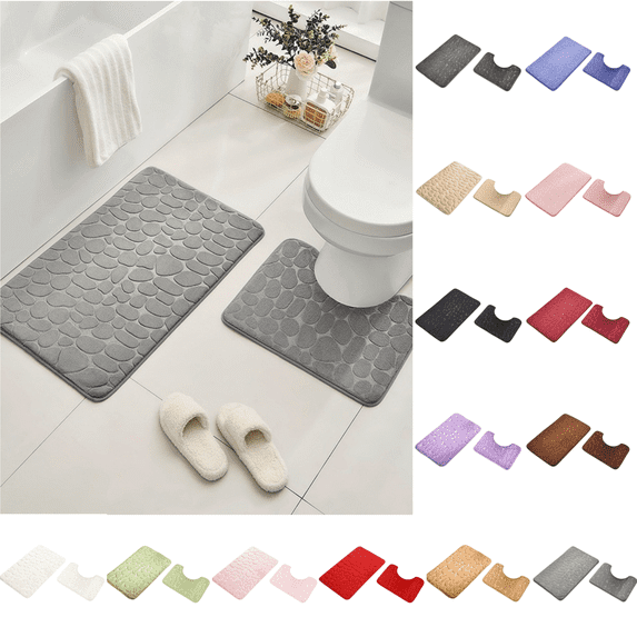 PEIBang Bathroom Rugs Set of 2,Non-Slip Backing Bathroom Mats with U-Shaped Contour Rugs,Soft Washable Shower Rug Bath Mat for Bathroom